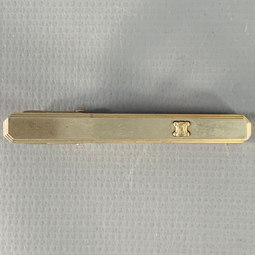 CELINE Silver Gold Metal Logo Tie Clip